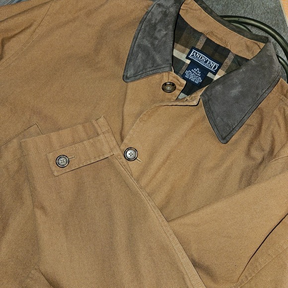 Lands End Mens Barn Chore Field Jacket Brown Suede‎ Collar Size XL Workwear - Picture 2 of 5